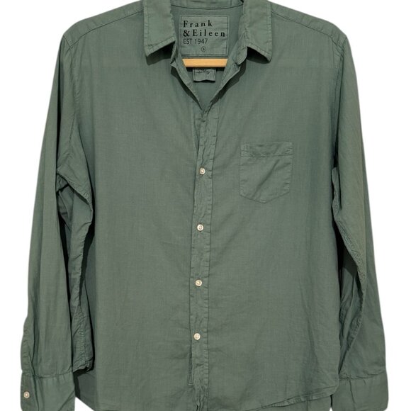Frank & Eileen Olive Green Barry Tailored Button Up Shirt Small Army Minimal - Picture 3 of 7